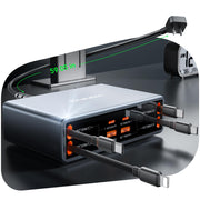 HATALKIN front view showing ports and neat cable storage for organized charging
