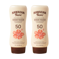 Hawaiian Tropic envase frontal mostrando SPF50 y acabado luminoso