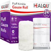 Healqu frente del rollo Kerlix mostrando etiqueta y tamaño, protección inmediata