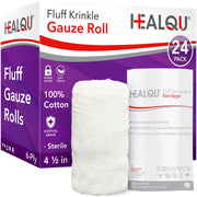 Healqu frente del rollo Kerlix mostrando etiqueta y tamaño, protección inmediata