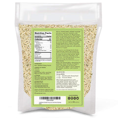Healthworks textura de hemp hearts en primer plano que destaca frescura