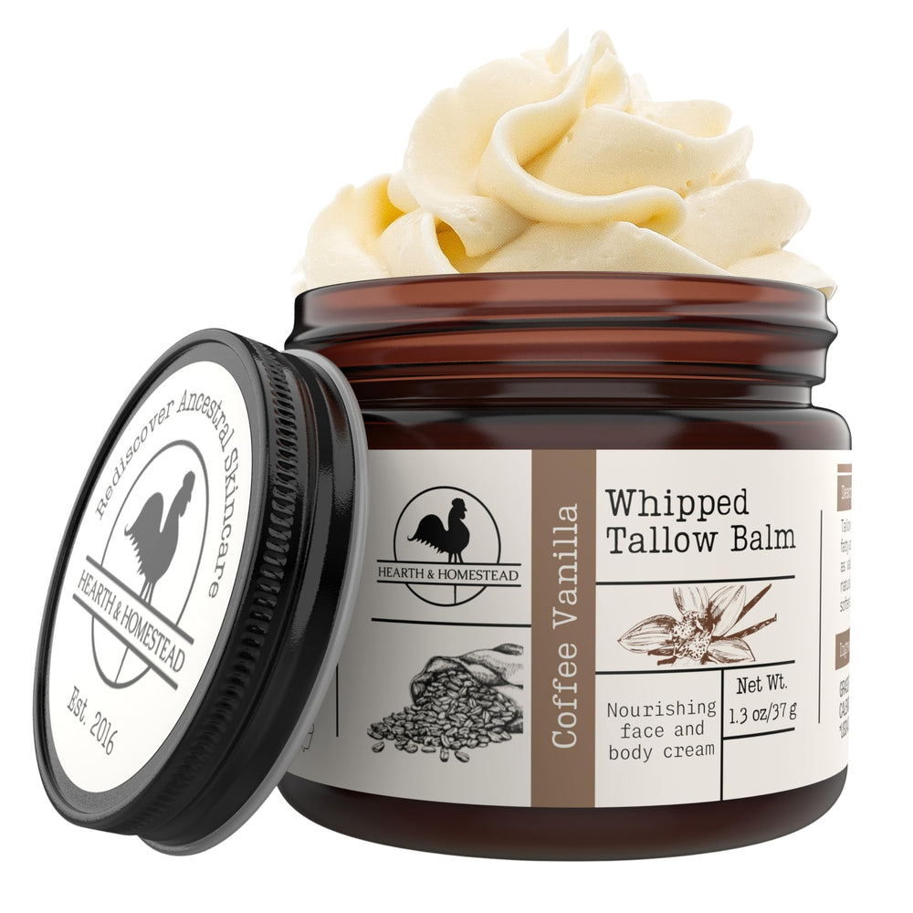 Hearth and Homestead front tin showing label and coffee vanilla scent benefits