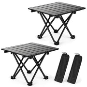 hediya front packaging showing two compact black folding tables, highlights portability