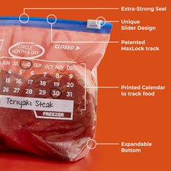 Hefty bolsa transparente con comida visible para identificación rápida