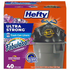 Hefty frente del empaque que muestra capacidad y aroma lavanda