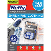 Shrink-Pak empaque frontal mostrando cuatro bolsas y beneficios de ahorro