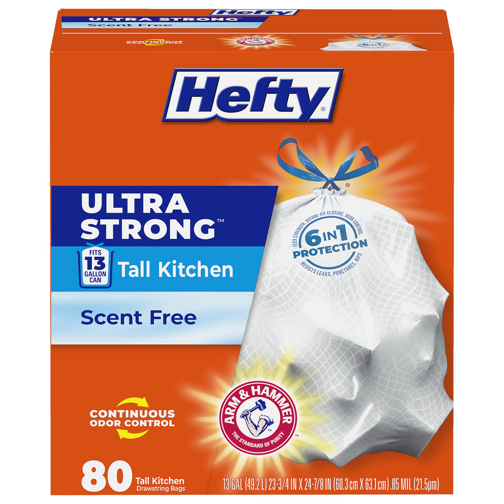 Hefty front packaging showing 80-count and unscented benefit