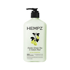 Hempz envase frontal Exotic Green Tea & Asian Pear mostrando diseño y beneficio hidratante