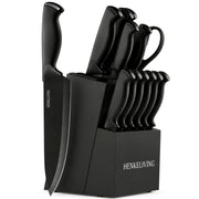 HENKELIVING front view of full knife block set showing organized storage and sleek design