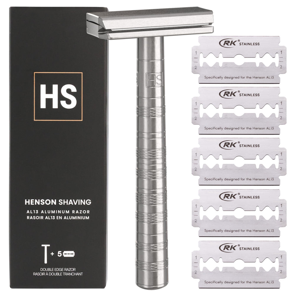 Henson Shaving vista frontal del cuerpo de aluminio, diseño durable y preciso