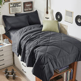 HEVUMYI dark gray comforter front view showing clean modern look and cozy warmth