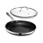 HexClad 12-inch pan front view with lid showing durability and professional finish