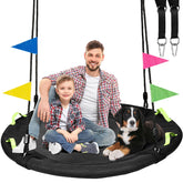 HeyZoo 48 inch saucer swing front view showing wide seating and durable design