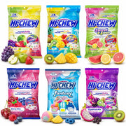 HI-CHEW vista frontal del paquete que muestra variedad y conveniencia