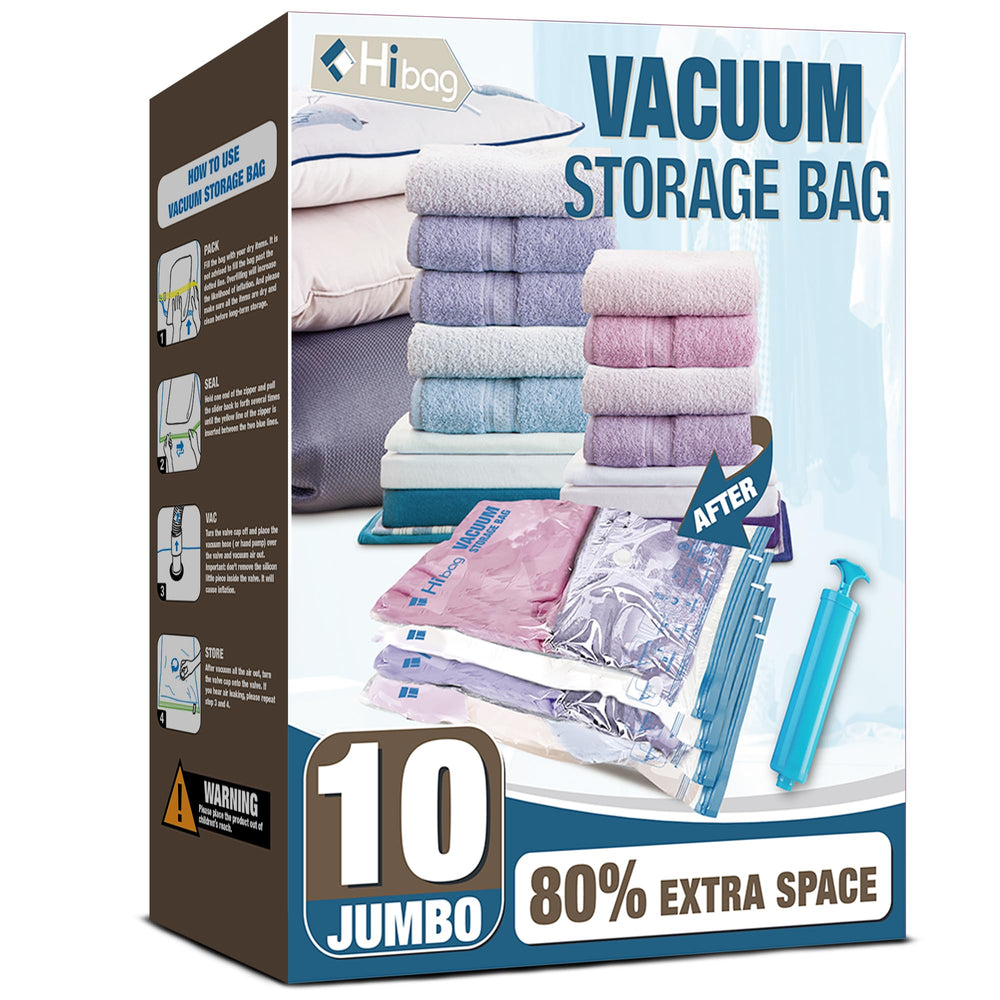 HIBAG frontal del paquete con diez bolsas jumbo y bomba, organización eficiente