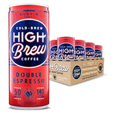 High Brew Coffee front can showing Double Espresso label and portability benefit