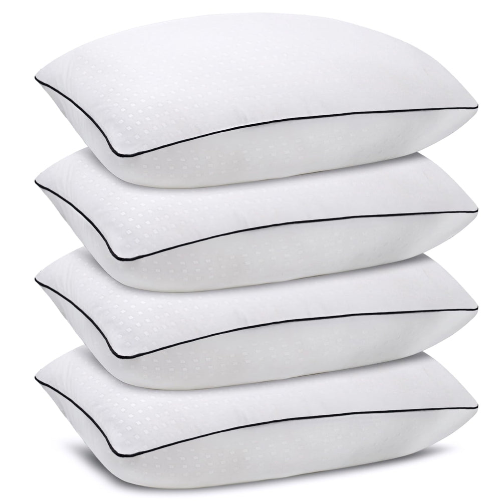 Higoom vista frontal del pack de 4 almohadas, aspecto completo y acogedor