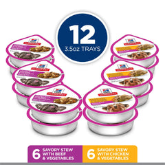 Hill's Science Diet primer plano de textura en bandeja húmeda, aspecto apetecible y digestible