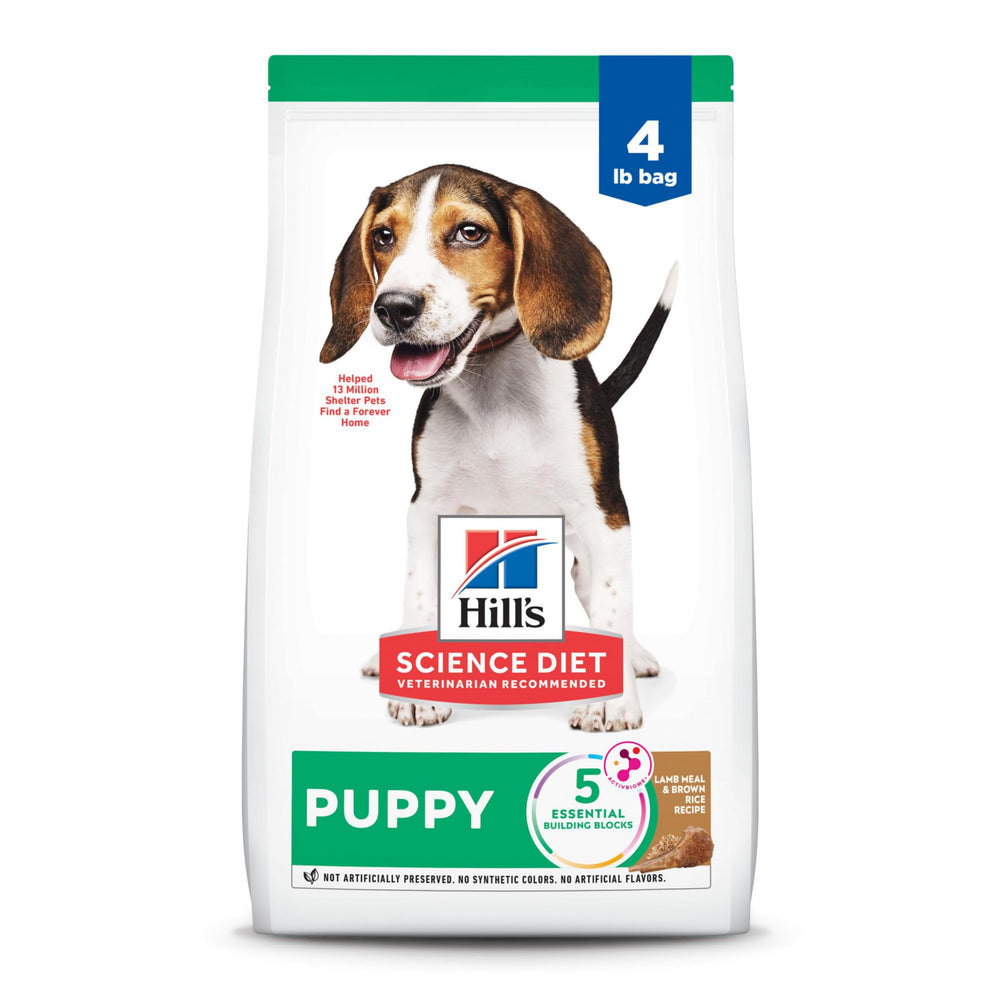 Hill's Science Diet empaque frontal mostrando fórmula para cachorros y beneficios