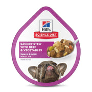 Hill's Science Diet front packaging showing small & mini beef dinner benefits
