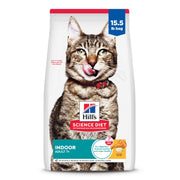 Hill's Science Diet frente del paquete muestra fórmula senior Indoor y beneficios