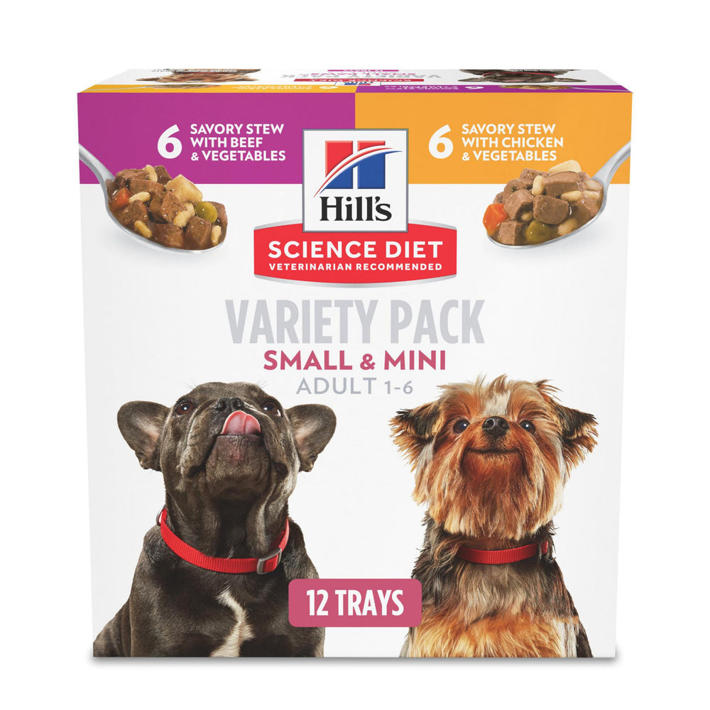 Hill's Science Diet frontal del pack mostrando bandejas y variedad, conveniencia al servir