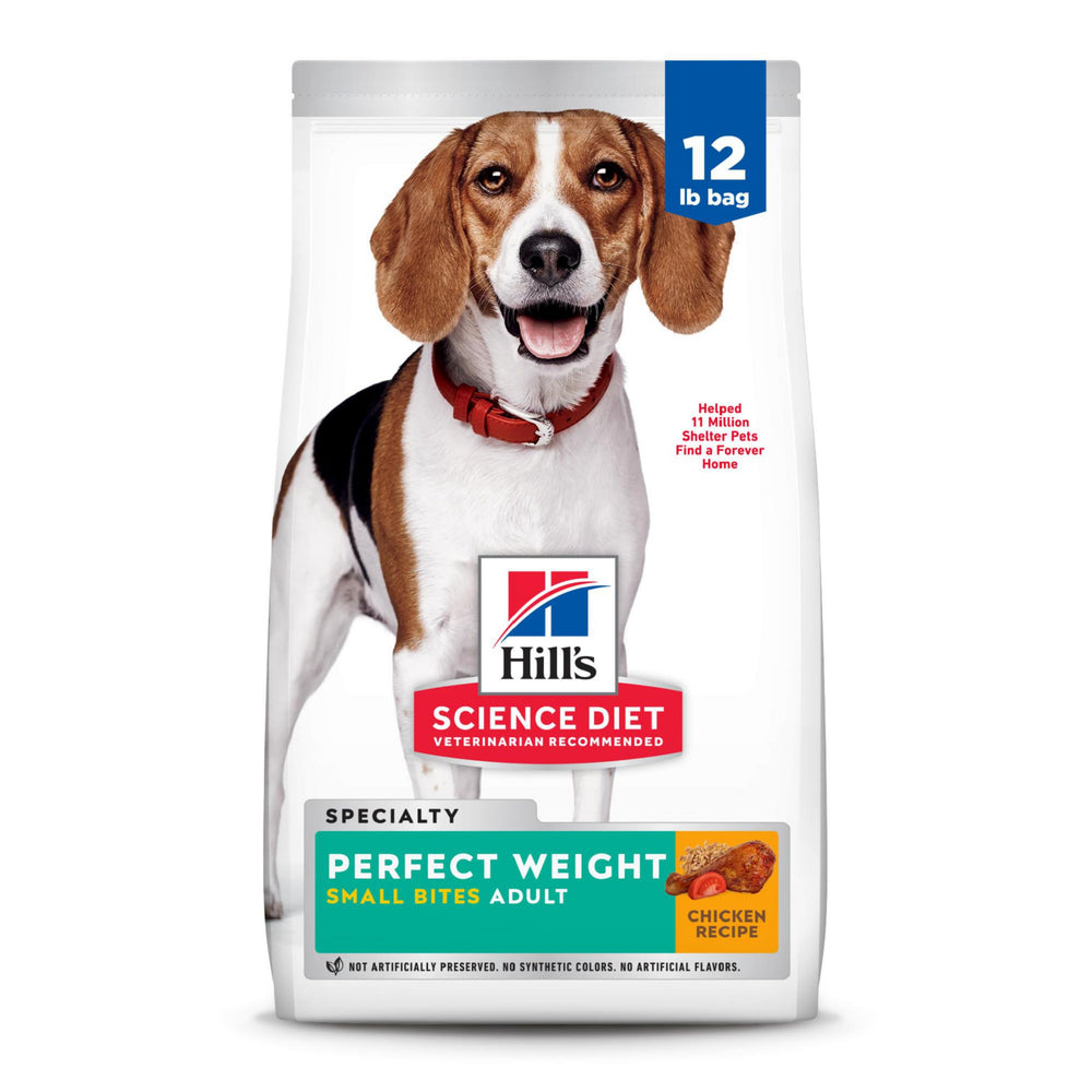Hill's Science Diet paquete frontal small bites mostrando beneficios de control de peso