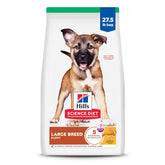 Hill's Science Diet paquete frontal que muestra la receta para cachorros grandes y confianza
