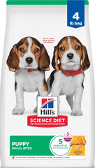 Hill's Science Diet paquete frontal que muestra receta para cachorros y beneficios