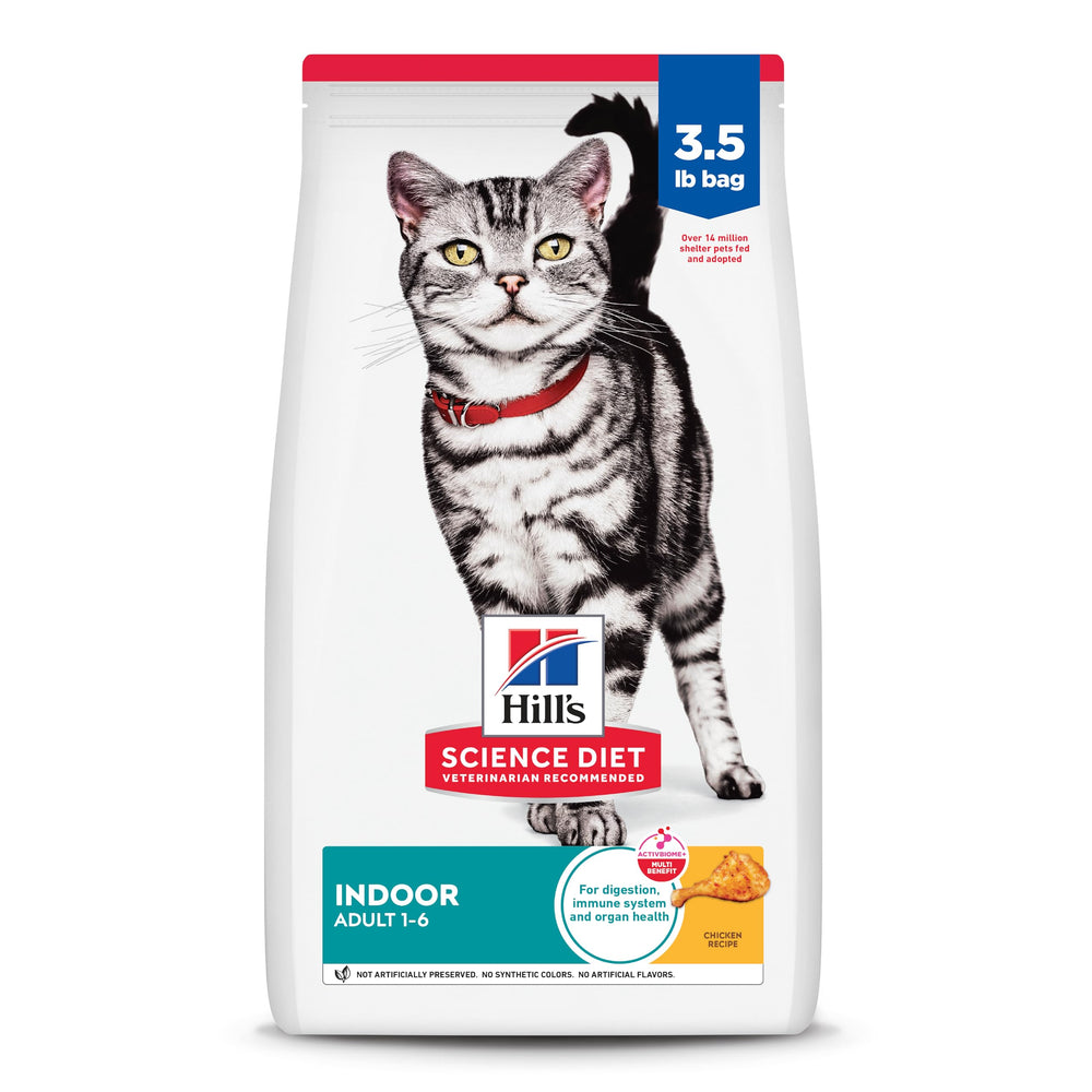 Hill's Science Diet paquete frontal mostrando la fórmula para gatos indoor y control digestivo