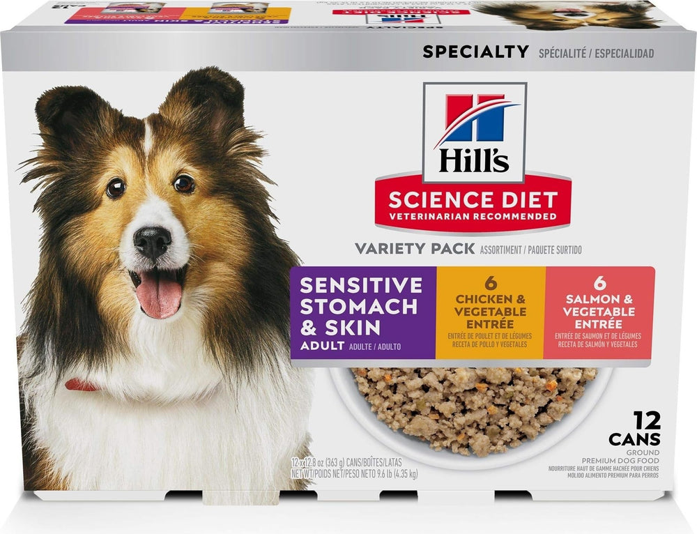 Hill's Science Diet variety pack front packaging shows cans and benefits
