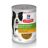 Hill's Science Diet front can view showing senior stew and clear brand benefit