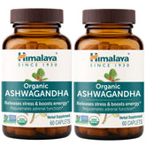 Himalaya frasco frontal que muestra ashwagandha USDA Organic y beneficios