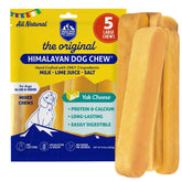 Himalayan Dog Chew frente del empaque mostrando cinco palitos, conveniente y natural