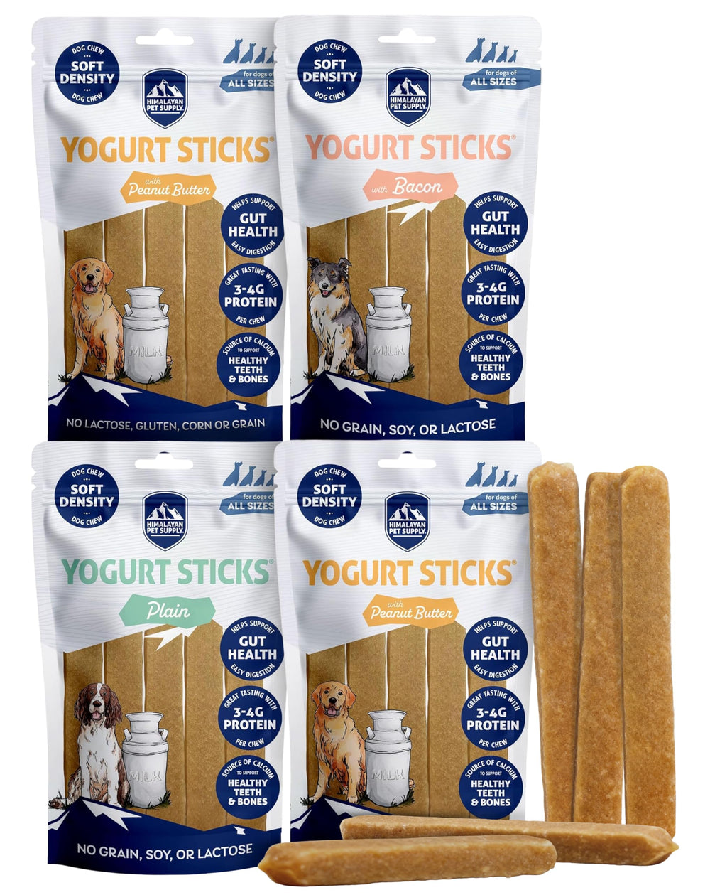 Himalayan Dog Chew front packaging showing 20 yogurt sticks and branding benefit clarity