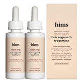 hims front packaging showing two 5% minoxidil bottles for easy supply