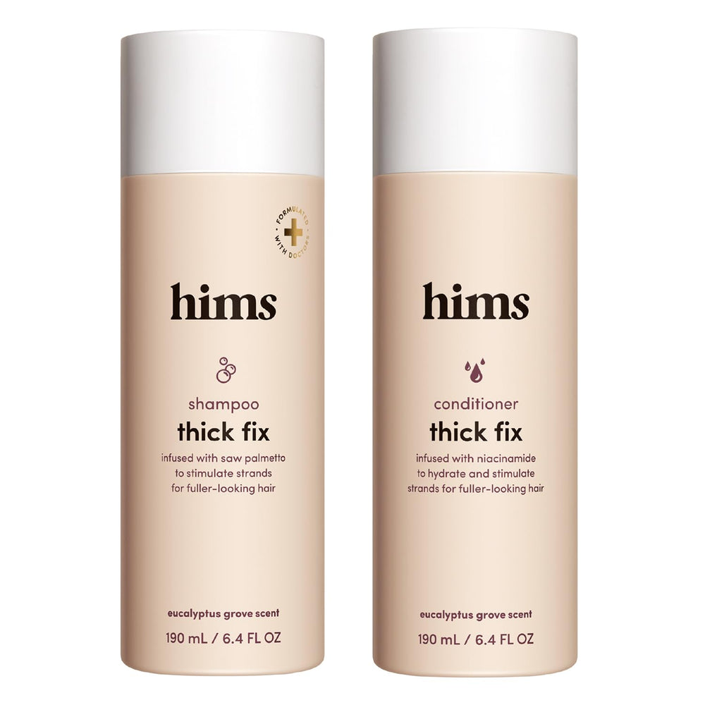 hims frente del empaque mostrando botella y beneficio de volumen