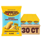 HIPPEAS paquete frontal Groovy White Cheddar mostrando diseño y beneficio de conveniencia