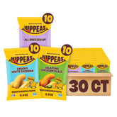 HIPPEAS front packaging showing variety pack and benefit of 50% less fat