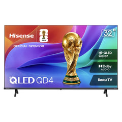 Hisense front view showing slim bezel and compact 32-inch screen for space-saving setups
