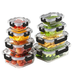 HOMBERKING set frontal empacado mostrando 8 recipientes y tapas, ahorro de espacio