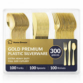 HOME BREEZE front packaging showing 300-piece gold cutlery and organized box benefit