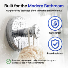 HOME SO hook mounted on glass shower holding a towel for space-saving benefit