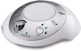 Homedics SoundSleep vista frontal plateada mostrando controles y diseño compacto para ahorro de espacio