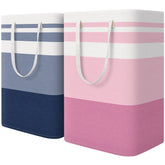 HomeHacks front view of blue and pink hampers showing upright design and color