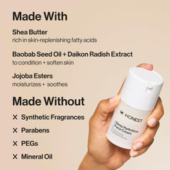 Honest Beauty frasco con tapa abierta mostrando la crema nutritiva