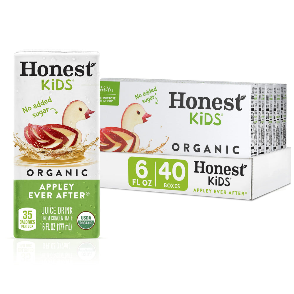 Honest Kids front packaging showing organic apple juice and child-friendly design