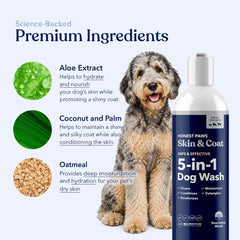 Honest Paws aplicación en perro durante el baño para limpieza y desenredo