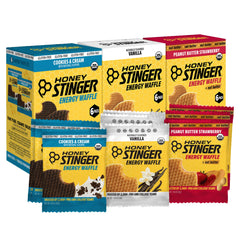 Honey Stinger frente del paquete mostrando variedad y fácil transporte