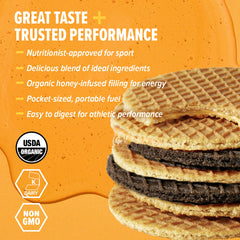 Honey Stinger waffle abierto mostrando textura crujiente y relleno nutritivo